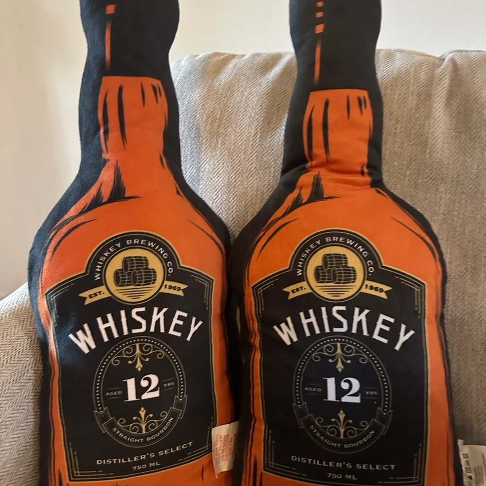 🆕2 Whiskey Shaped Throw Pillows